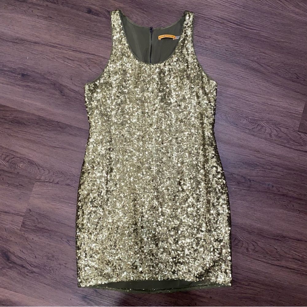 ALICE + OLIVIA Green Sequin Mini Dress